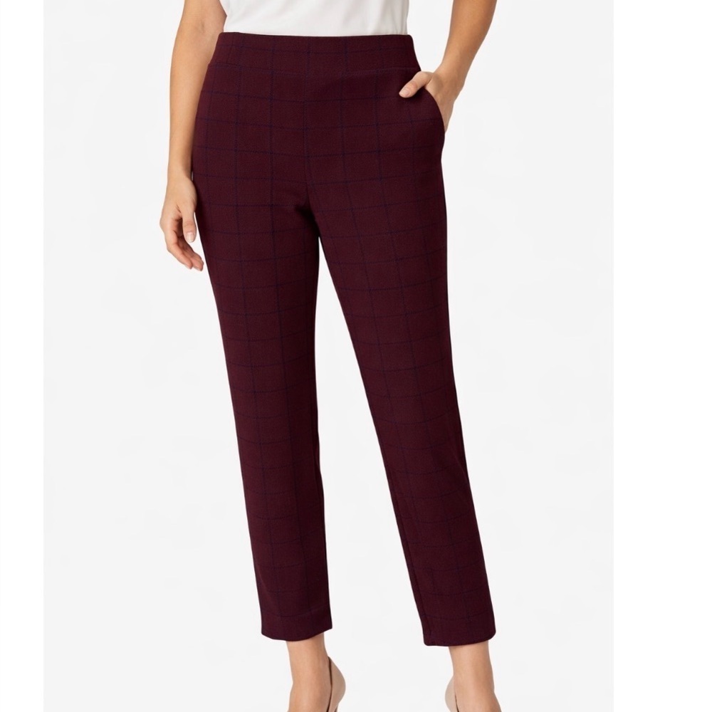 Hollister pants dress pull on Maroon window panel straight leg stretch SZ S